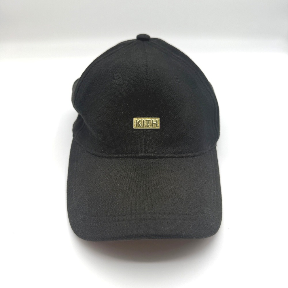 Kith Baseball Cap Mens One Size Black Gold Metal Logo Plate Adjustable Dad Hat